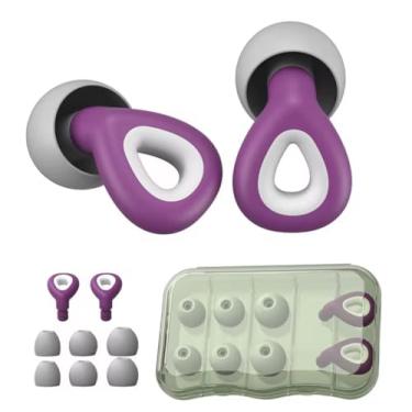 Imagem de Tampões de Ouvido de Silicone Reutilizáveis - Protetor Auricular Com 3 Pontas para Dormir/Estudar (Roxo, Tamanho único)