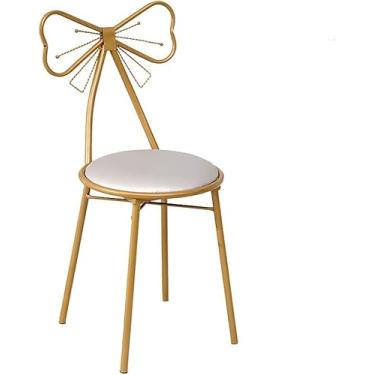 Imagem de Penteadeira Cadeira De Maquiagem Para Uso Doméstico Gold Iron Art Dining Chair Pu Leather Leisure Poltrona Ms Dressing Chair Manicure Stool Decoração Móveis, Silvergreypuleather
