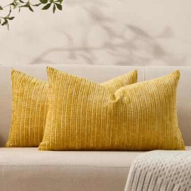 Imagem de Allorry Capas de almofada decorativas para sofá, 30 x 50 cm, conjunto de 2 capas de almofada de chenille amarelas, macias, boêmias, texturizadas, quadradas, para decoração moderna de casa de fazenda