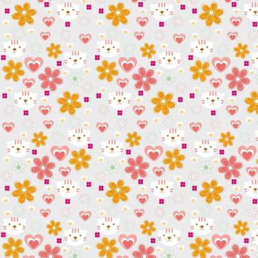 Imagem de Papel De Parede Cinza Flores Gatinha E Corações Decorativo