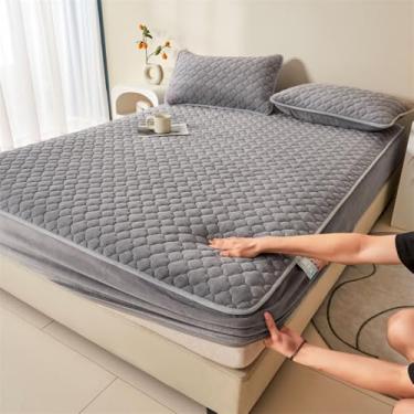 Imagem de Capa de colchão de veludo leite, respirável, protetor de colchão com tiras elásticas, confortável, lençol com elástico para cama de solteiro, queen size, cinza, 180 x 200 cm