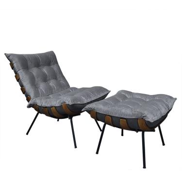 Imagem de Poltrona Costela Com Puff Em Linho Ou Veludo - élpis Móveis Veludo Grafite