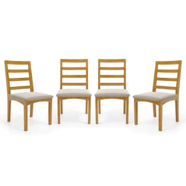 Imagem de Kit Com 4 Cadeiras Cecília Madeira Maciça Assentos Estofados Para Mesa De Jantar Veludo Bege 102