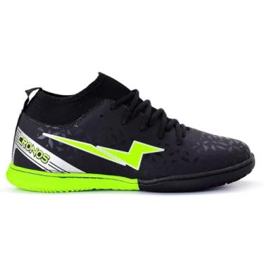 Imagem de Chuteira Futsal Botinha Cronos Masculino Feminino Futebol Quadra Sola Costurada Cano Baixo (Preto/Verde, BR, Adulto, Numérico, 43)