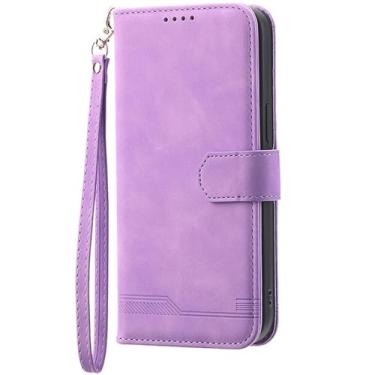 Imagem de LYJSMGZ Capa com compartimentos para cartão para iPhone 16E, pulseira de couro fosco, carteira antiperda, capa de telefone anti-impressão digital, proteção total, roxa, 16E
