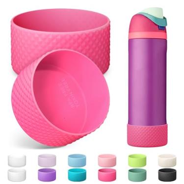 Imagem de Alwenid Peças De Capa Protetora Silicone Para Garrafa Água Owala 24 Oz, Antiderrapante, Protetor Para-Choque Inferior, Torção E Giro Garrafas Aço Inoxidável (Rosa)