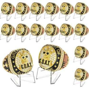 Imagem de Misdary 16 peças de anéis de campeonato de basquete de futebol com suporte anel de ouro troféu de jogador mais valioso presente prêmio do time para vencedor do torneio de futebol (cabra)