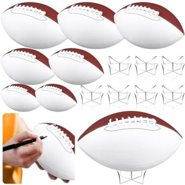 Imagem de Hiboom Conjunto de futebol americano autografado, tamanho 9, tamanho 3, tamanho 1, com 8 suportes de acrílico, 2 painéis, assinatura em branco, para troféu, ensino médio, treinador, presente de