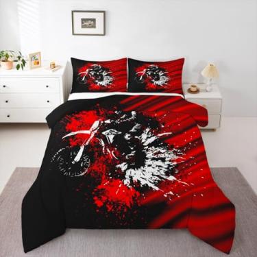Imagem de Feelyou Conjunto de edredom infantil ombré, para esportes radicais, decoração de quarto de adolescentes, tamanho solteiro, motocross, para meninos e meninas
