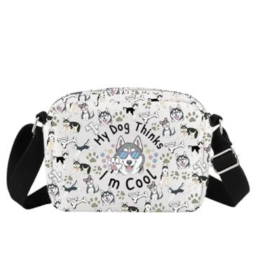 Imagem de BNQL Bolsa tiracolo Husky Husky siberiano presentes para amantes de Husky My Dog Thinks I'm Cool Husky bolsas transversais com alça ajustável