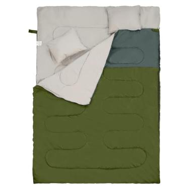 Imagem de Elevon Saco de dormir duplo com 2 travesseiros para adultos, saco de dormir queen size GG, impermeável, compacto com saco de compressão, sacos de dormir para 2 pessoas para 3 a 4 estações de