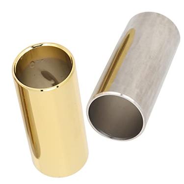 Imagem de Conjunto de slides de guitarra de 2 unidades ouro + prata de aço inoxidável acessório de instrumento de dedo para baixo elétrico Banjo Ukulele instrumento de corda (M02232)