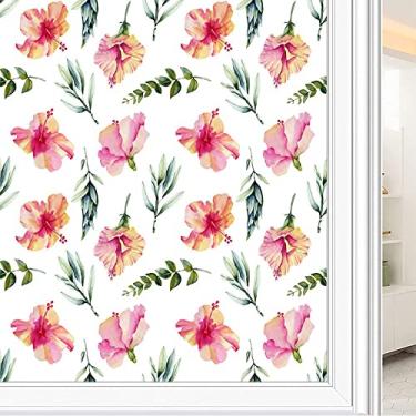 Imagem de Película de janela de privacidade de flores, textura de estilo floral, filme de vidro para sala de estar e escritório em casa, L90 x C 190 cm