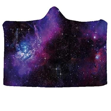 Imagem de Cobertor espacial vestível com capuz, nebulosa galáxia escura com estrelas luminosas e raios cósmicos tema exploração astronomia, cobertor vestível para sofá bebê crianças homens mulheres, L 127 x C