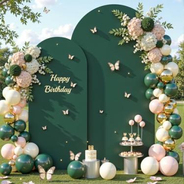 Imagem de Conjunto de capa de fundo verde Hunter com arco de 6 a 2,2 m, 1,8 m, capas de arco de 1,8 m, elástico para festa de aniversário, para chá de bebê, casamento, chá de panela, banquete, decoração de