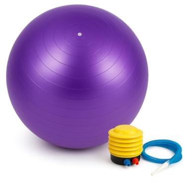 Imagem de Bola de Pilates Yoga ROXA 55 cm com Bomba – Suporta até 200 kg – Látex Premium Antiestouro e Textura Antiderrapante – Pilates Yoga Academia Reabilitação e Fisioterapia (Roxo)