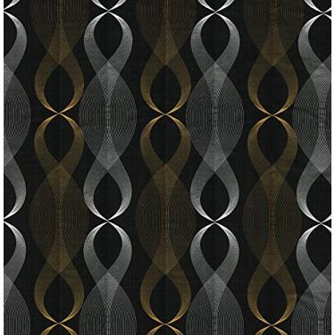 Imagem de JLHOUSE Papel de parede de vinil listrado 3D - papel de parede autoadesivo dourado/preto para paredes de cozinha, quarto, sala de estar, 45 x 299 cm/rolo