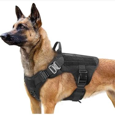 Imagem de Peitoral tático para cães grande, resistente, com alça, colete de serviço sem puxão, colete de raça grande, colete militar ajustável para treinamento, caça, caminhada, preto, GG