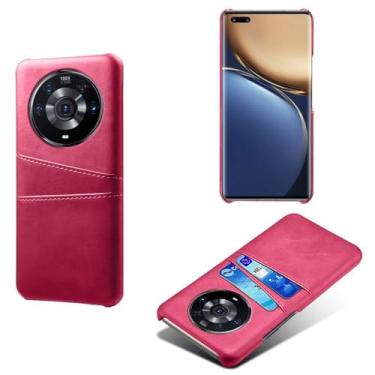 Imagem de Capas Compatível com Honor Magic3 Pro,Caso de couro PU-Tampa de telefone a prova de choque com 2 slots de cartão,Proteção anti-impressão digital e anti-gota-Rose Red