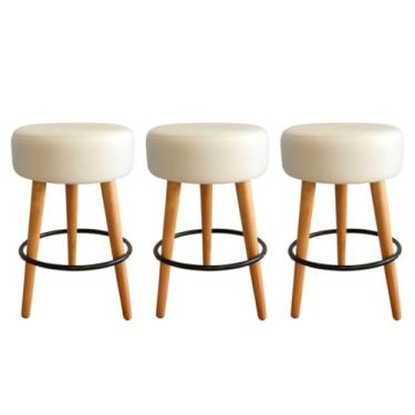 Imagem de Kit 3 Banqueta Média 60cm Para Cozinha Sala Quarto Estofada Confortável Pés Madeira Reforçada Branca