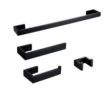 Imagem de Conjunto de banheiro preto - Suporte para toalhas de aço inoxidável - Suporte de papel higiênico - Montagem na parede, MB, conjunto de 4 peças 60