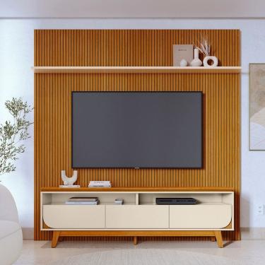 Imagem de Rack com Painel Frisado para TV até 75 Polegadas 3 Gavetas com Pés Luna Madetec