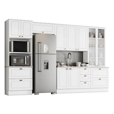 Imagem de Cozinha Completa Americana 5 Peças Com Cristaleira Branco - Móveis Henn Branco