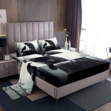 Imagem de jejeloiu Jogo de lençol casal corvo preto corvo preto para meninos e meninas, vida selvagem, decoração de quarto de microfibra macia (com 2 fronhas)