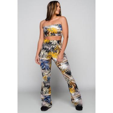 Imagem de Conjunto Calça Flare Feminina e Top Tomara que Caia Estampado Mvb Modas-Feminino