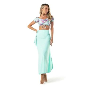 Imagem de Saída de Praia Pareô Flora Vestem Verde Água-Feminino