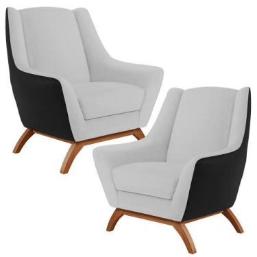 Imagem de Kit 2 Poltronas Decorativas Base Madeira Juliet D02 Corano Preto C-05 