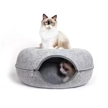 Imagem de FAZLANIX Grande caverna para gatos Peekaboo, cama redonda | Design removível com zíper flexível | Resistente a arranhões (24 x 24 x 11 cm)