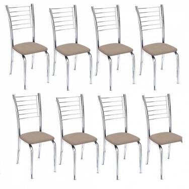 Imagem de Kit 8 Cadeiras Lara Cromada Para Cozinha Bege