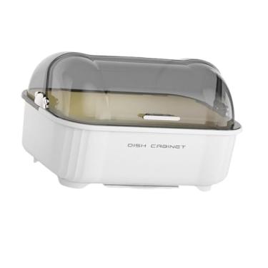 Imagem de IEUDNS Escorredor de pratos com tampa e escorredor de louças, caixa de armazenamento de utensílios que economiza espaço, organizador de pratos para hashis, Cinzento/Branco