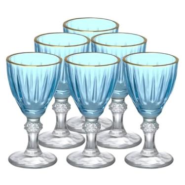 Imagem de Jogo com 6 Taças para Licor Dominic de Vidro Azul Borda Dourada 55ml
