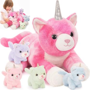 Imagem de Bicho de pelúcia MoriSmos Unicórnio Cat com gatinhos e bebês de 60 cm