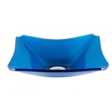 Imagem de CUBA DE VIDRO RETANGULAR MODELO RETRO 38CM PARA BANHEIROS E LAVABOS MODELO DE APOIO 8MM (AZUL MATISSE)