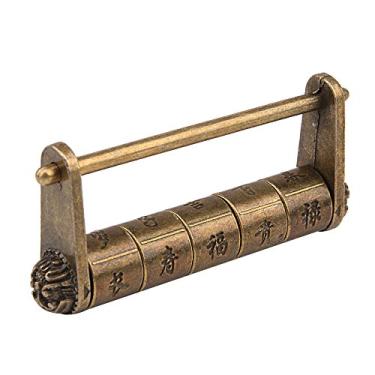 Imagem de GTHER Bloqueio de senha de combinação de personagens chineses vintage antigo cadeados decorativos com bolsa para caixa de madeira de joias de armário, M