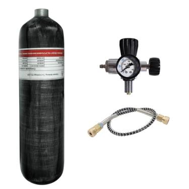Imagem de TUXING Tanque de ar de fibra de carbono 3L e estação de enchimento com medidor regulador de válvula, tanque de ar PCP 4500psi, cilindro de gás HPA de alta pressão para PCP Paintball