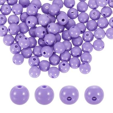 Imagem de HARFINGTON 100 peças de contas redondas de acrílico roxo claro 8 mm de diâmetro 1,9 mm furo de resina plástica bolas lisas contas soltas para fazer joias, pulseiras, colar, brincos, faça você mesmo