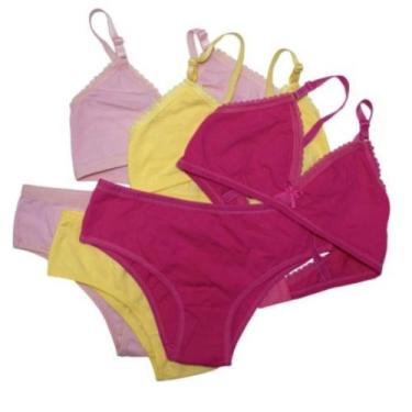 Imagem de kit 4 conjunto lingerie de algodão menina moça calcinha e top infanto 