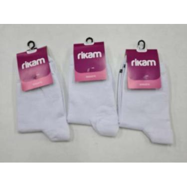 Imagem de Kit 3 Meias Soquete Feminina Cano Médio Algodão Rikam 49008 Brancas.