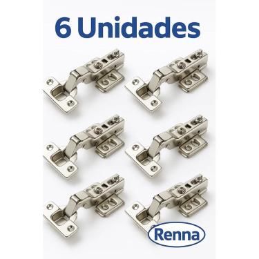Imagem de Kit 6 Dobradiça Curva Inox Pistao Amortecedor Porta Armario Renna