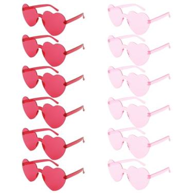 Imagem de Óculos de sol de coração, 12 pares de óculos de sol rosa e rosa choque em forma de coração para mulheres e meninas, óculos engraçados de festa de despedida de solteira, acessórios para mulheres