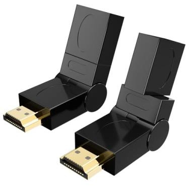 Imagem de SNLLMZI Adaptador HDMI de 90 graus, conector HDMI 2.0 macho para fêmea de ângulo reto, adaptador giratório HDMI 90, 180, 270, ângulo de 360 graus, ajustável, giratório, banhado a ouro, suporte 3D e 4K