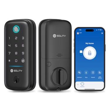 Imagem de Fechadura inteligente GT5BK – Fechadura de porta de entrada sem chave 4 em 1 com impressão digital, aplicativo, PIN e chave – ANSI Grau 3, compatível com Alexa e SmartThings – Trava Wi-Fi à prova de