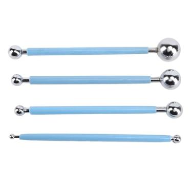 Imagem de Conjunto de ferramentas de pontapé de caneta de esfera 4pcs caneta de bola de metal de extremidade dupla com alça de plástico para decoração de bolo de barro de artesanato de