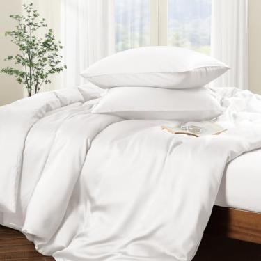 Imagem de Horbaunal Tencel Lyocell Capa de edredom King Size 3 peças - Conjunto de capa de edredom branco sedoso refrescante para dormir quente - Fibra natural de eucalipto liocel - Conjunto de cama respirável
