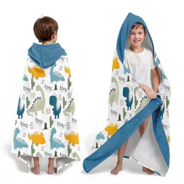 Imagem de Neapth Toalha de praia com capuz de dinossauro para meninos, 76,2 cm x 127 cm Toalha de banho infantil poncho para crianças, macio absorvente com capuz para 3-10 anos roupão para banho de piscina