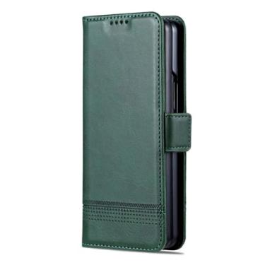 Imagem de LTLMYDAM Capa carteira flip para Samsung Galaxy Z Fold 7, porta-cartões vintage, fecho magnético, capa de telefone de couro proteção contra choque capa interna, verde, dobra 7